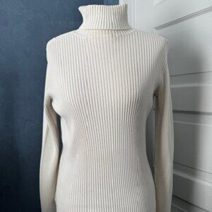 New York & Company Ribbed Turtleneck Color: Cream Size: XL